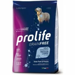 Prolife Grain Free Cane Adult Sensitive Medium/Large Sogliola E Patate - 10 Kg