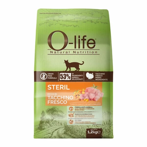 O-life Cat Sterilised Grain Free Tacchino Fresco - 1,2 Kg