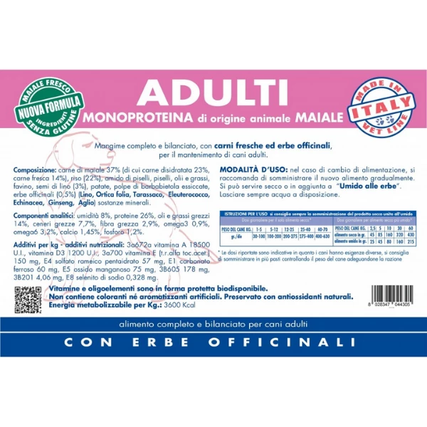 Vet Line Secco Monoproteico Cane Adult Maiale - 12,5 Kg - immagine 2