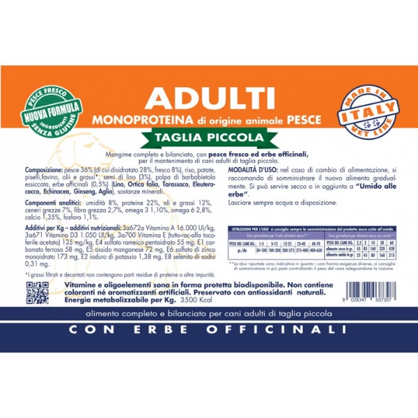 Vet Line Secco Monoproteico Cane Adult Taglia Piccola Pesce - 3 Kg - immagine 2